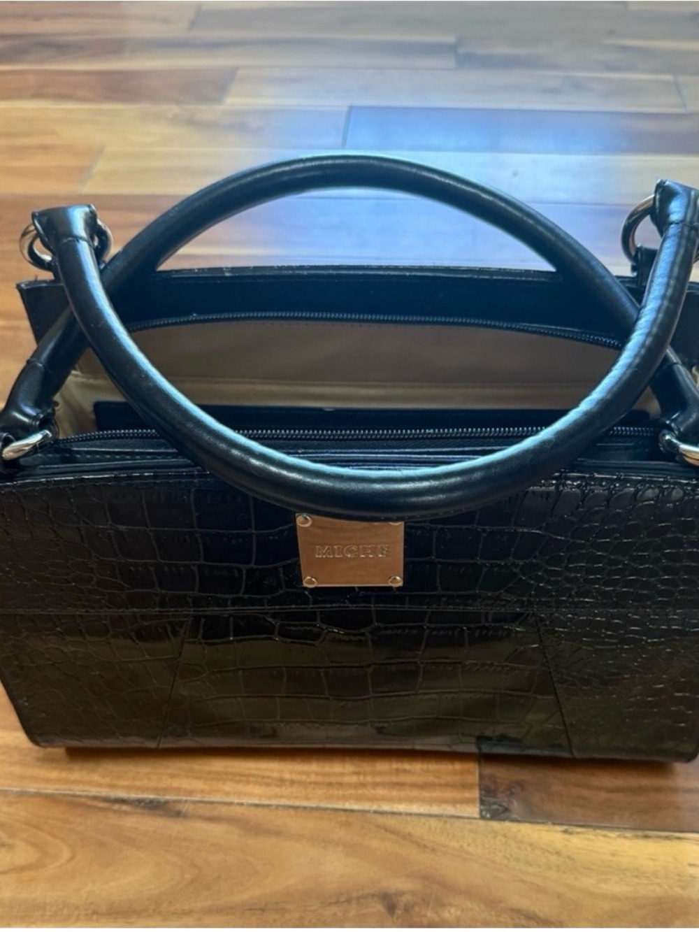 Miche Black Croc-Embossed Top-Handle Satchel